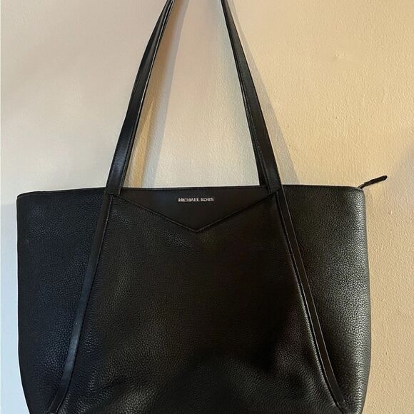 Michael Kors Whitney Black Leather Large Tote Bag Silver Hardware used - Picture 3 of 8
